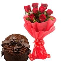 Chocolate Cake & 6 Red Rose