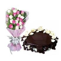 Chocolate Cake & 12 Mix Rose