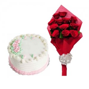 Vanilla Cake & 10 Red Rose