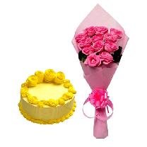 Yellow Buttery Cake 6 Pink Rose