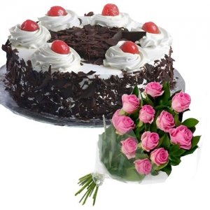 Black Forest Cake 12 Pink Roses