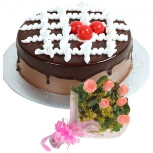 Chocolate Cake 6 Pink Roses